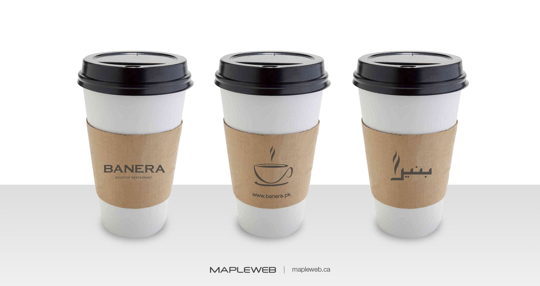 Banera RoofTop Brand design by Mapleweb Coffee Cup With Brown Label of Black Logo
