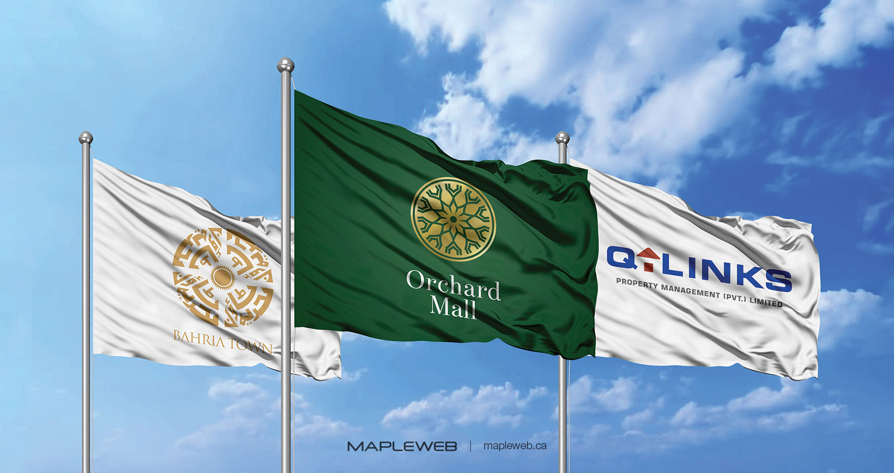 Orchard Mall Three Flags with Three Different Logo
 Brand design by Mapleweb