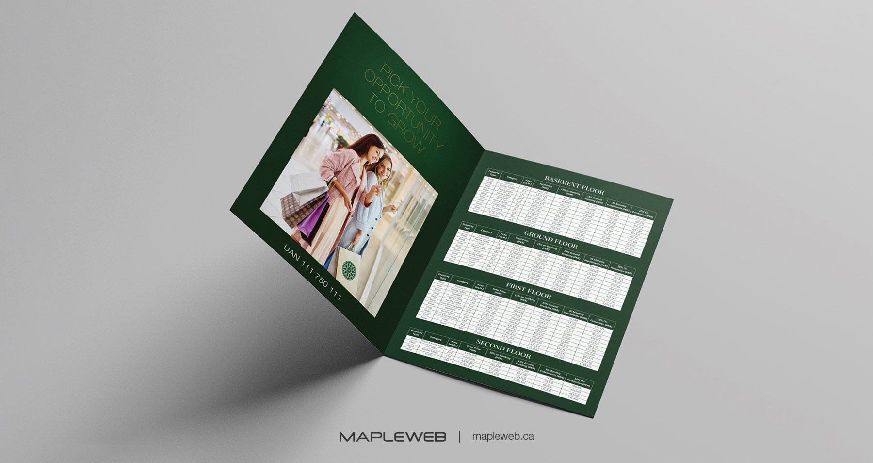 Orchard Mall Brand design by Mapleweb Open Brochure Displaying Floor Plans Details