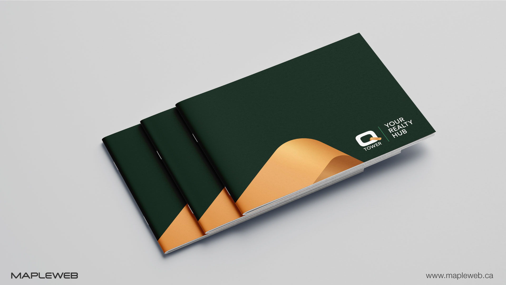 q-tower-brand-logo-design-by-mapleweb-vancouver-canada-green-brochure-book-mock