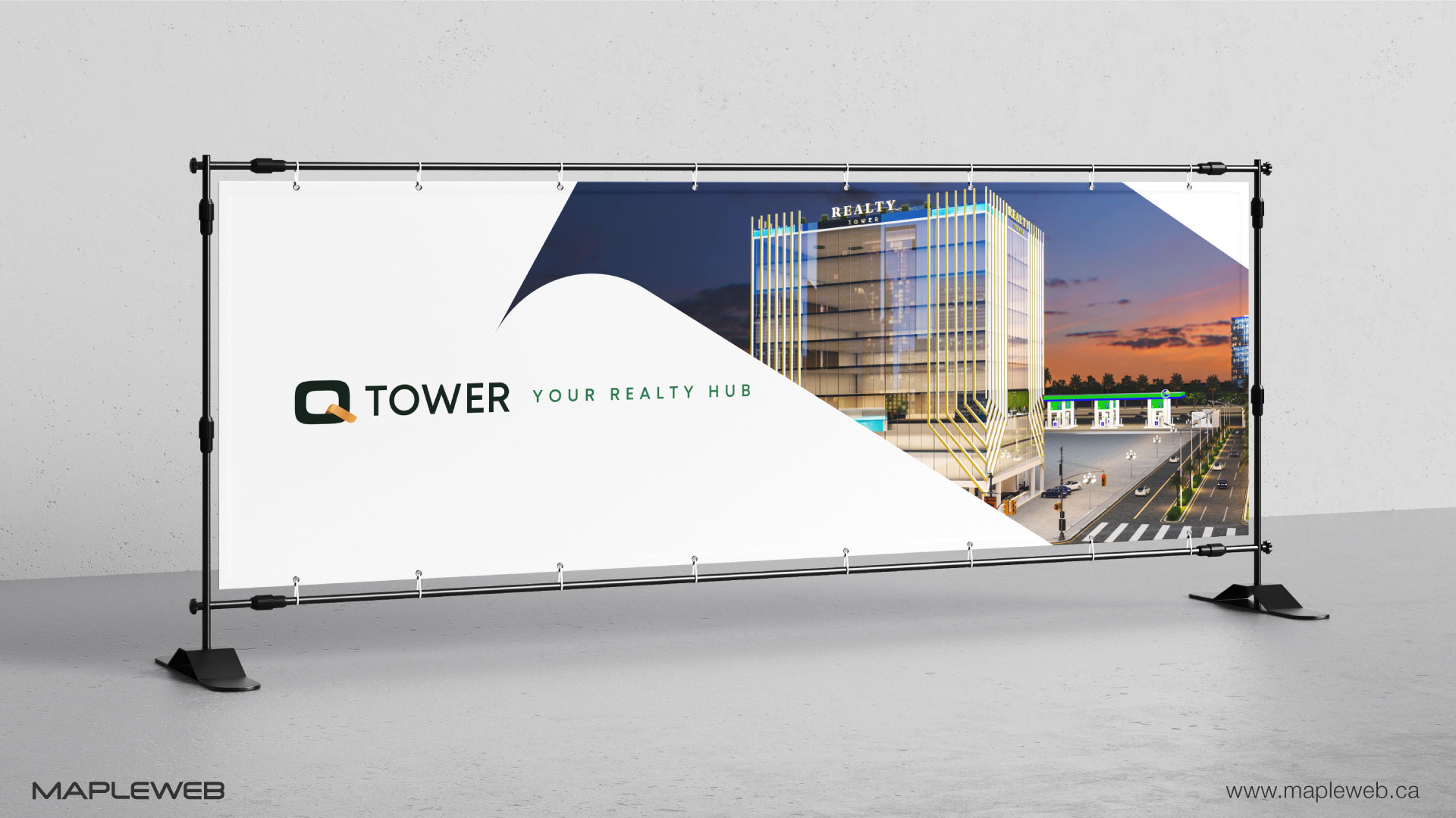 q-tower-brand-logo-design-by-mapleweb-vancouver-canada-outside-sign-mock