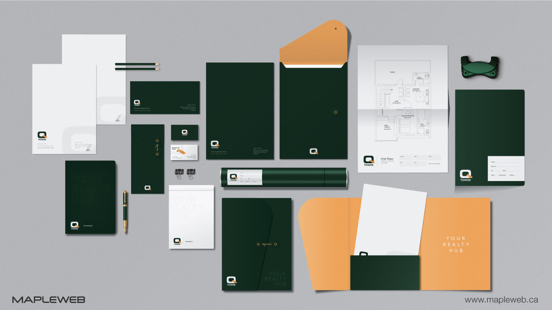 q-tower-brand-logo-design-by-mapleweb-vancouver-canada-stationery-mock