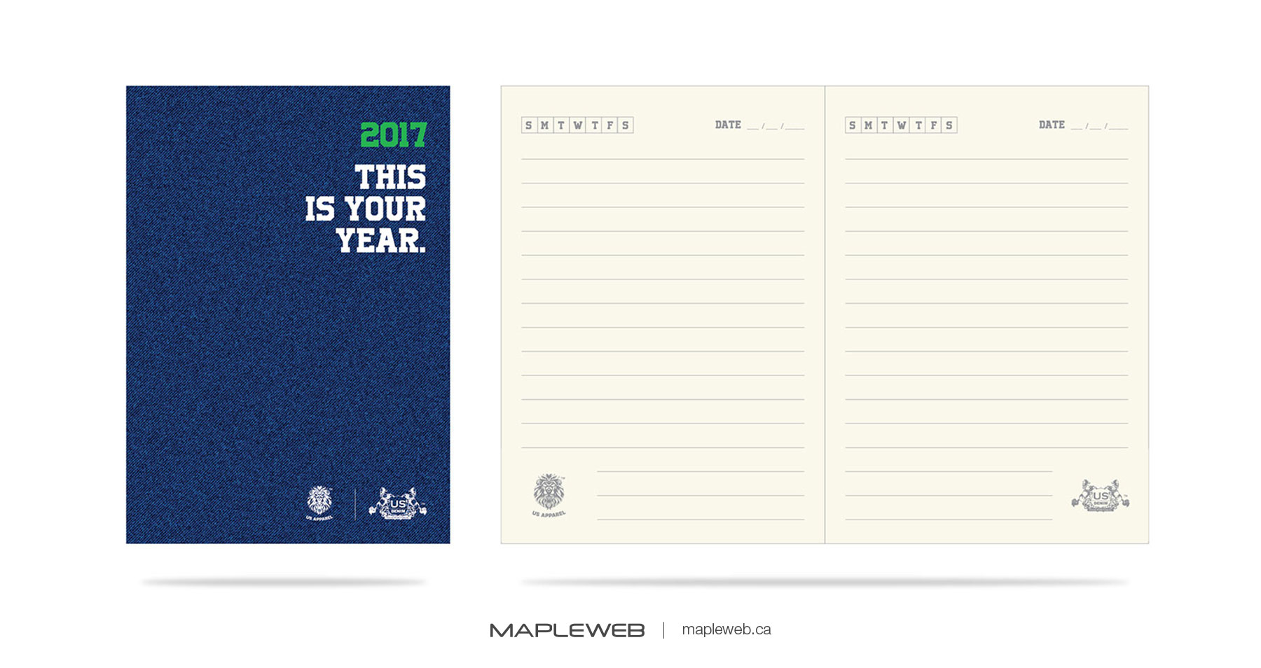 Us Apparel Front Page and Open Notebook Brand design by Mapleweb